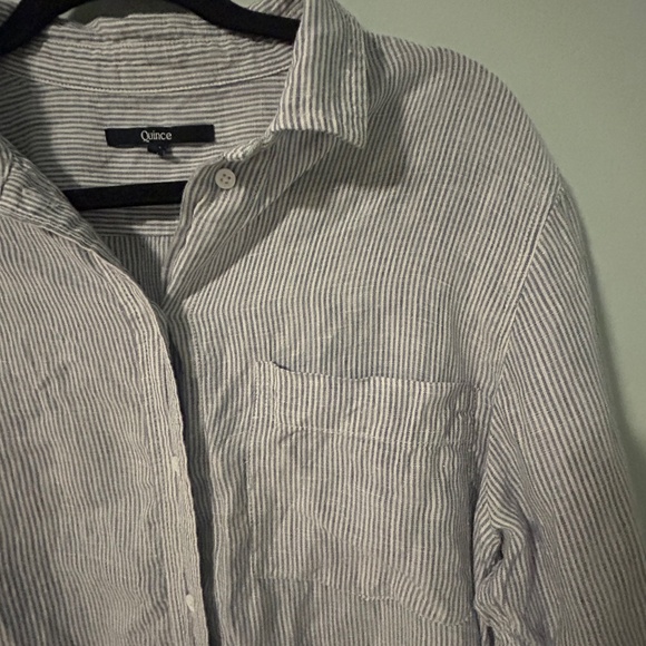 Quince 100% European Linen Shirt Dress in Blue Pinstripe - Picture 4 of 6